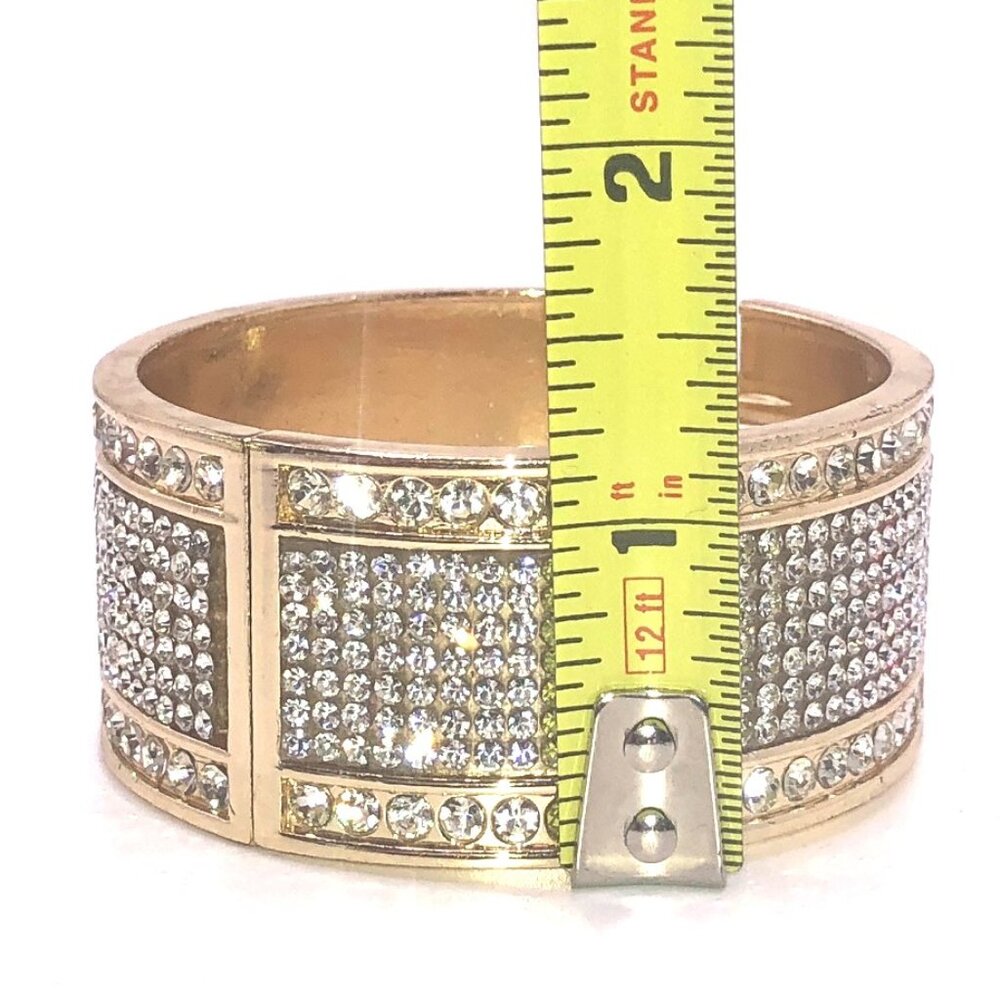 Gold Tone Rhinestone Statement Hinged Clamper Bra… - image 2